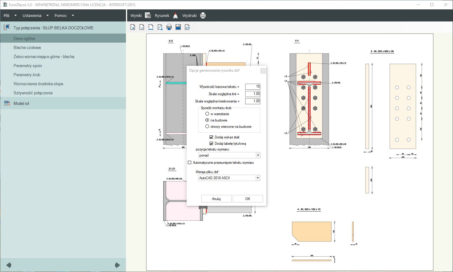 EuroZcza SUP-BELKA DOCZOOWE + DXF 2.0 | INTERsoft program CAD