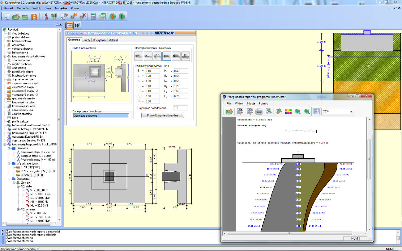 Konstruktor – Fundamenty bezporednie Eurokod PN-EN | INTERsoft program CAD