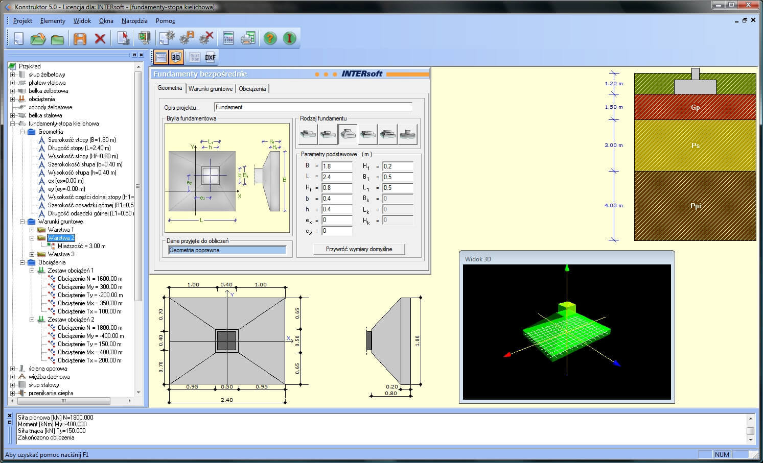Konstruktor – Fundamenty bezporednie | INTERsoft program CAD