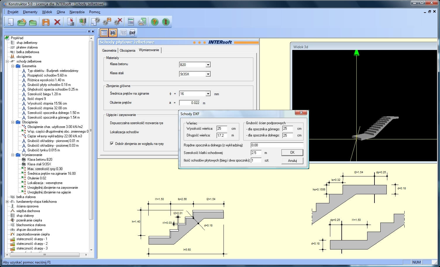 Konstruktor – Rysunki DXF – Schody pytowe | INTERsoft program CAD