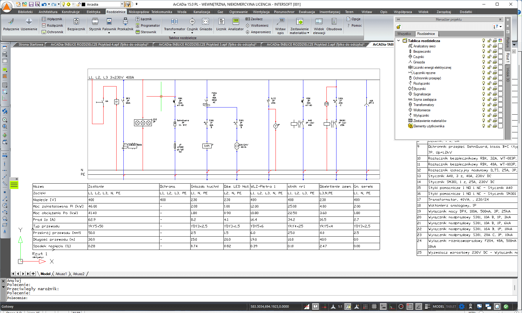 aktualizacja ArCADia-TABLICE ROZDZIELCZE z wersji 2 do 15 | INTERsoft program CAD