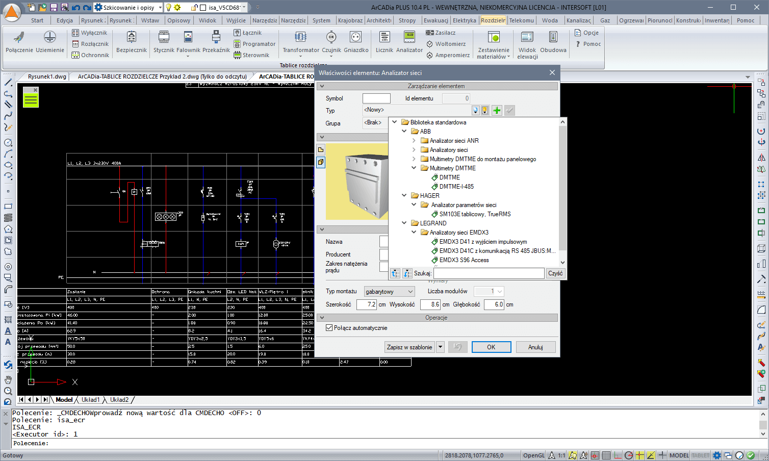 ArCADia-TABLICE ROZDZIELCZE 2 | INTERsoft program CAD