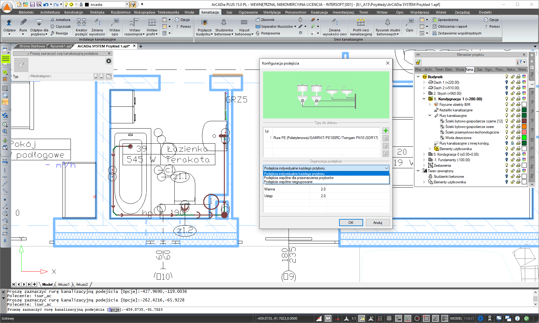 ArCADia-INSTALACJE KANALIZACYJNE 15 - licencja roczna | INTERsoft program CAD