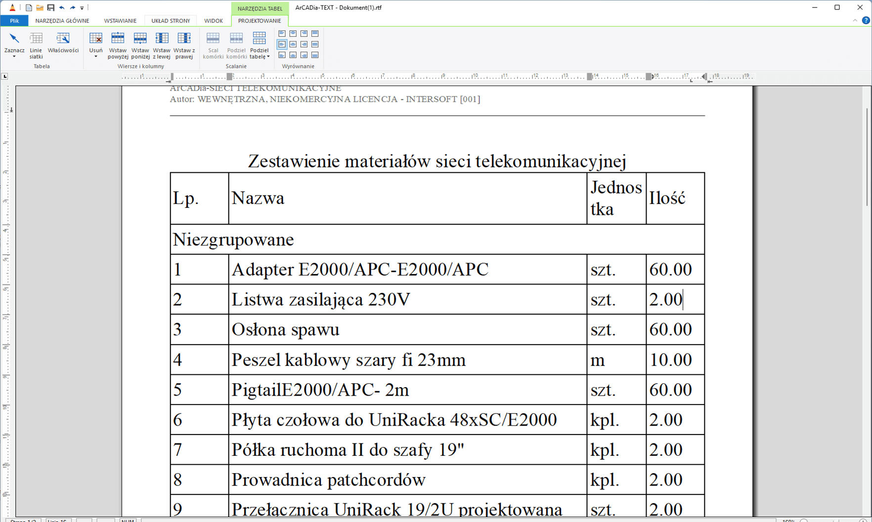 ArCADia-SIECI TELEKOMUNIKACYJNE 15 | INTERsoft program CAD