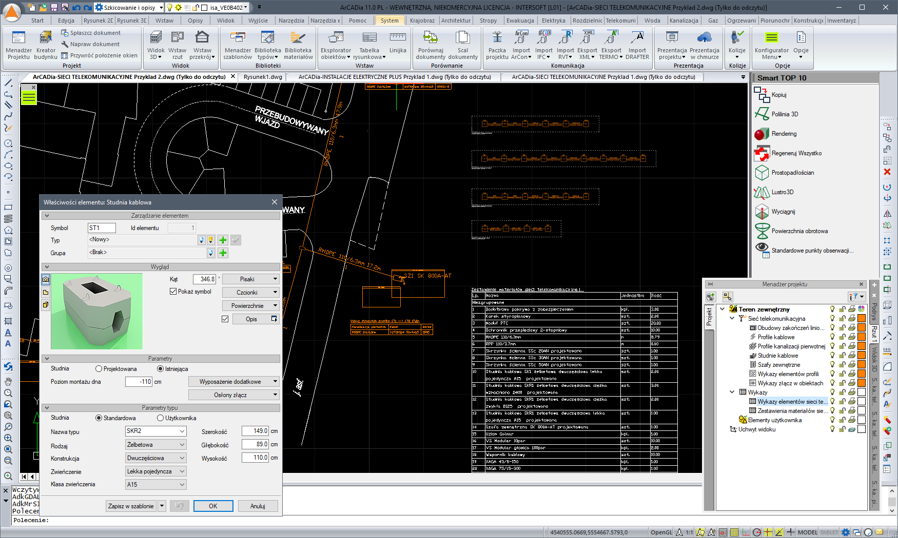ArCADia-SIECI TELEKOMUNIKACYJNE MINI 15 | INTERsoft program CAD