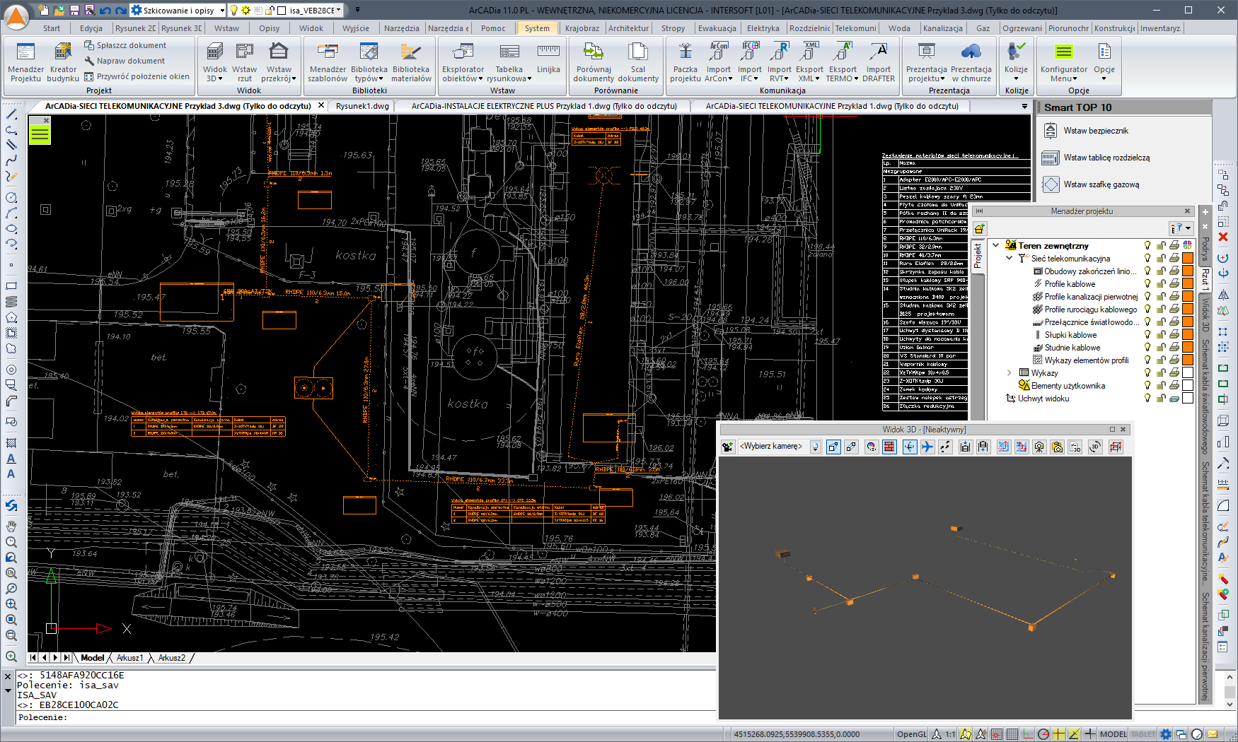 ArCADia-SIECI TELEKOMUNIKACYJNE MINI 15 | INTERsoft program CAD