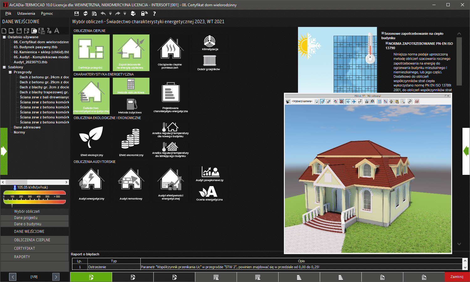 aktualizacja do licencji rocznej ArCADia-TERMOCAD CHE 10 z wersji CHE 8 | INTERsoft program CAD