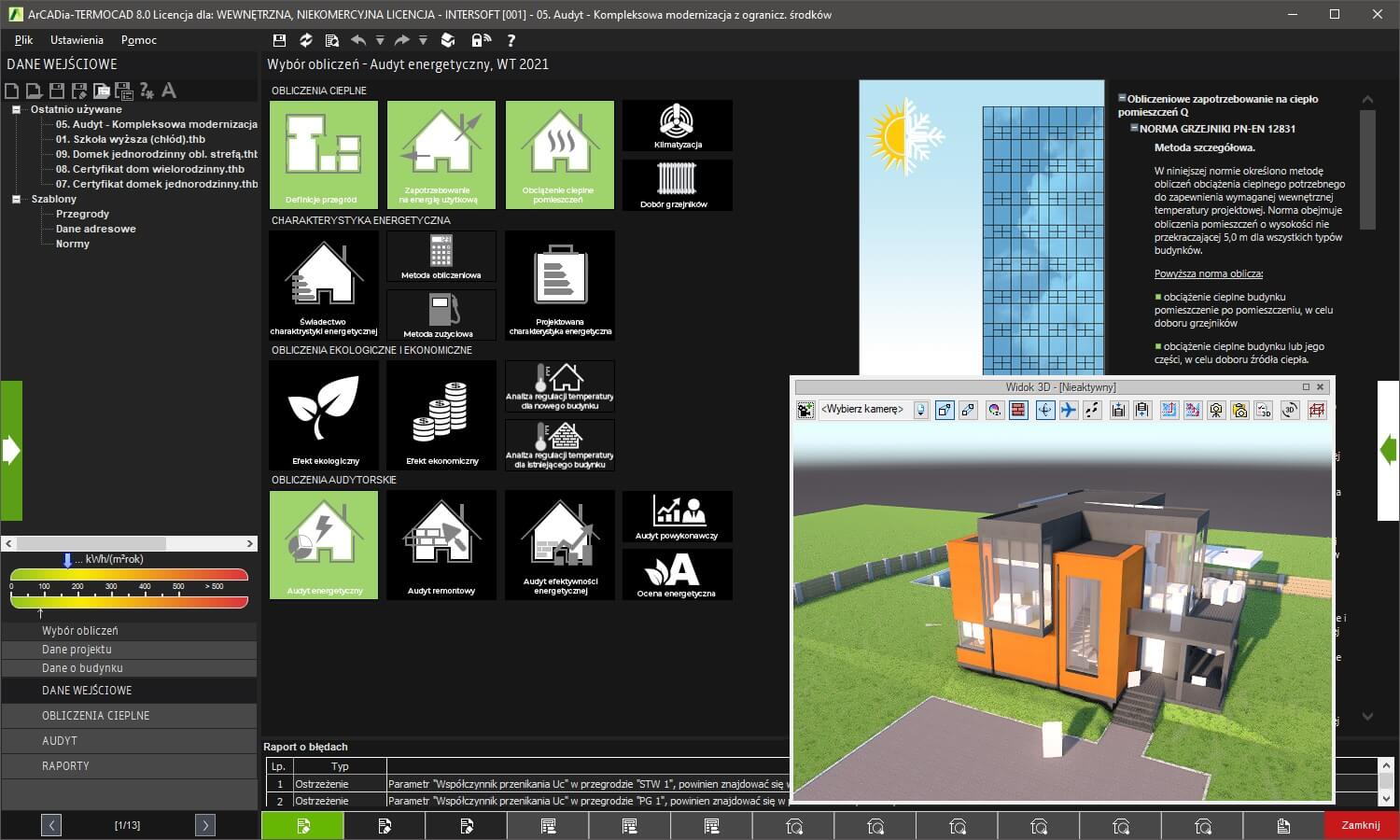 Aktualizacja z ArCADia-TERMOCAD PRO 2020 7 do ArCADia-TERMOCAD CHE 8 + PCHE 8 + Audyt 9 | INTERsoft program CAD