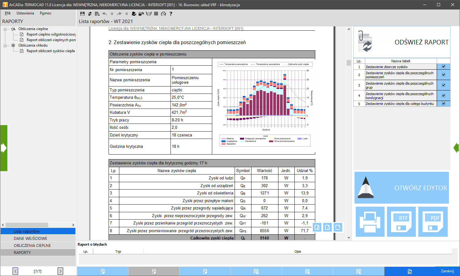 Klimatyzacja - zapotrzebowanie na moc chodnicz - licencja roczna | INTERsoft program CAD