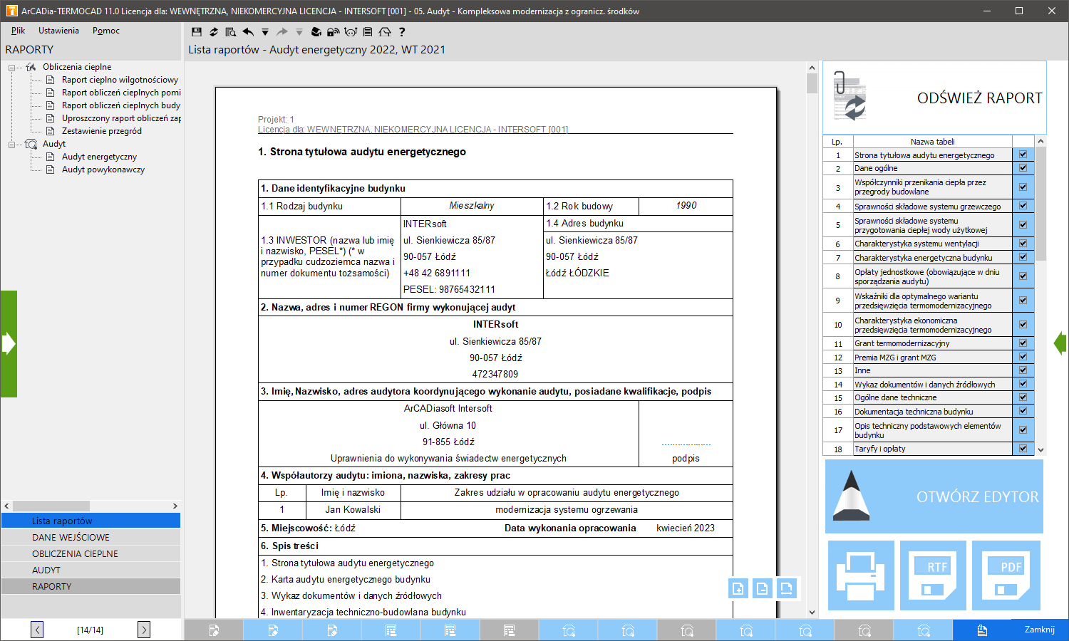 ArCADia-TERMOCAD Audyt 11 - licencja roczna | INTERsoft program CAD