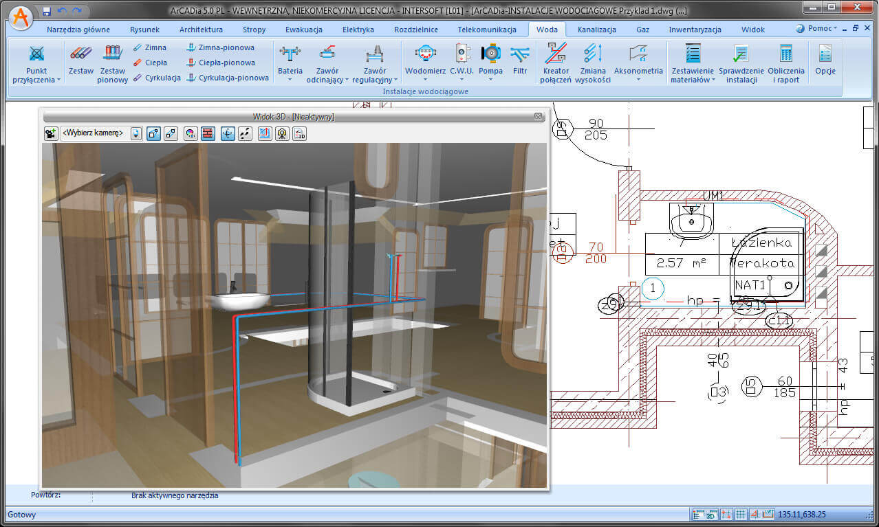 Podgld 3D na projekt budynku z instalacjami wodocigowymi" hspace=