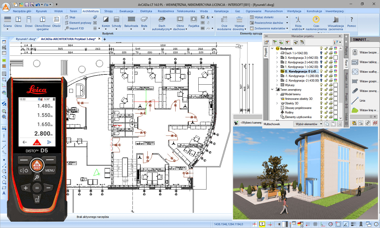 Pakiet dalmierz laserowy Leica DISTO™ D5 + ArCADia BIM LT 15 + ArCADia-INWENTARYZATOR 15 | INTERsoft program CAD