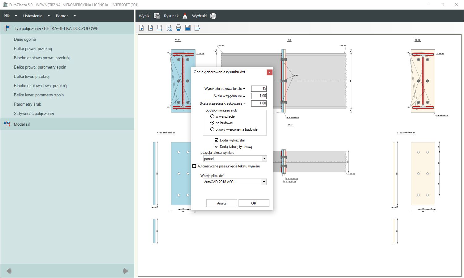 EuroZcza BELKA-BELKA DOCZOOWE + DXF 2.0 | INTERsoft program CAD