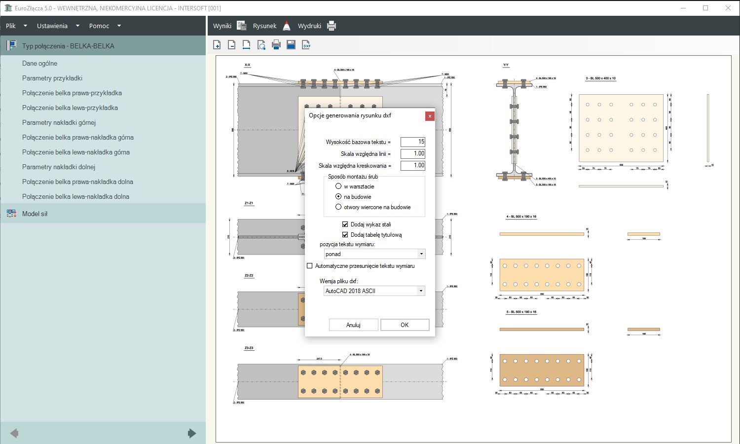 EuroZcza BELKA-BELKA + DXF 2.0 - licencja roczna | INTERsoft program CAD