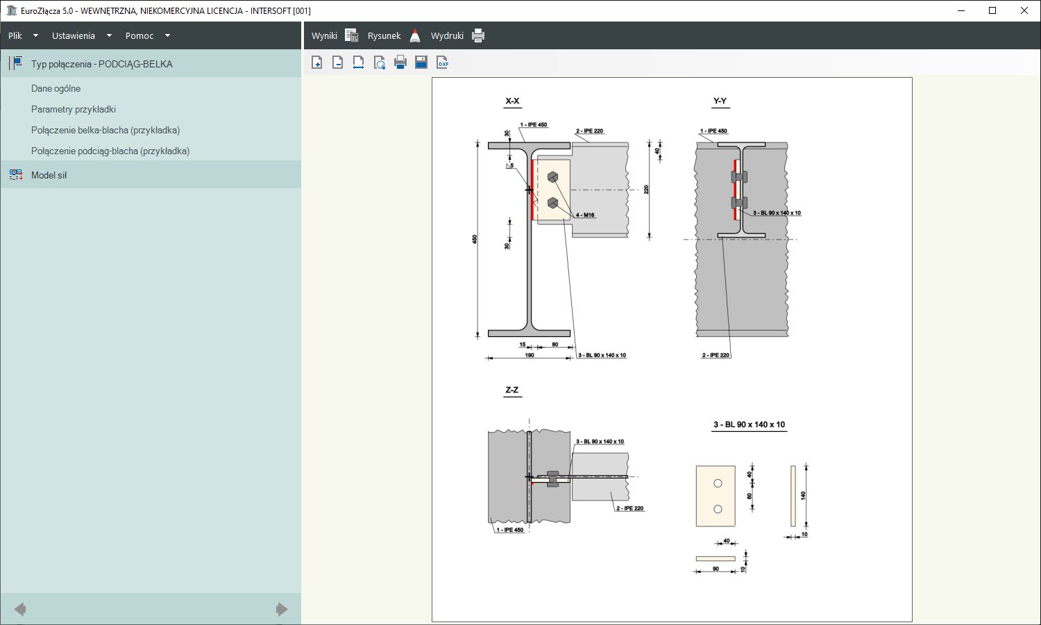 EuroZłącza PODCIĄG-BELKA + DXF 2.0  | INTERsoft program CAD