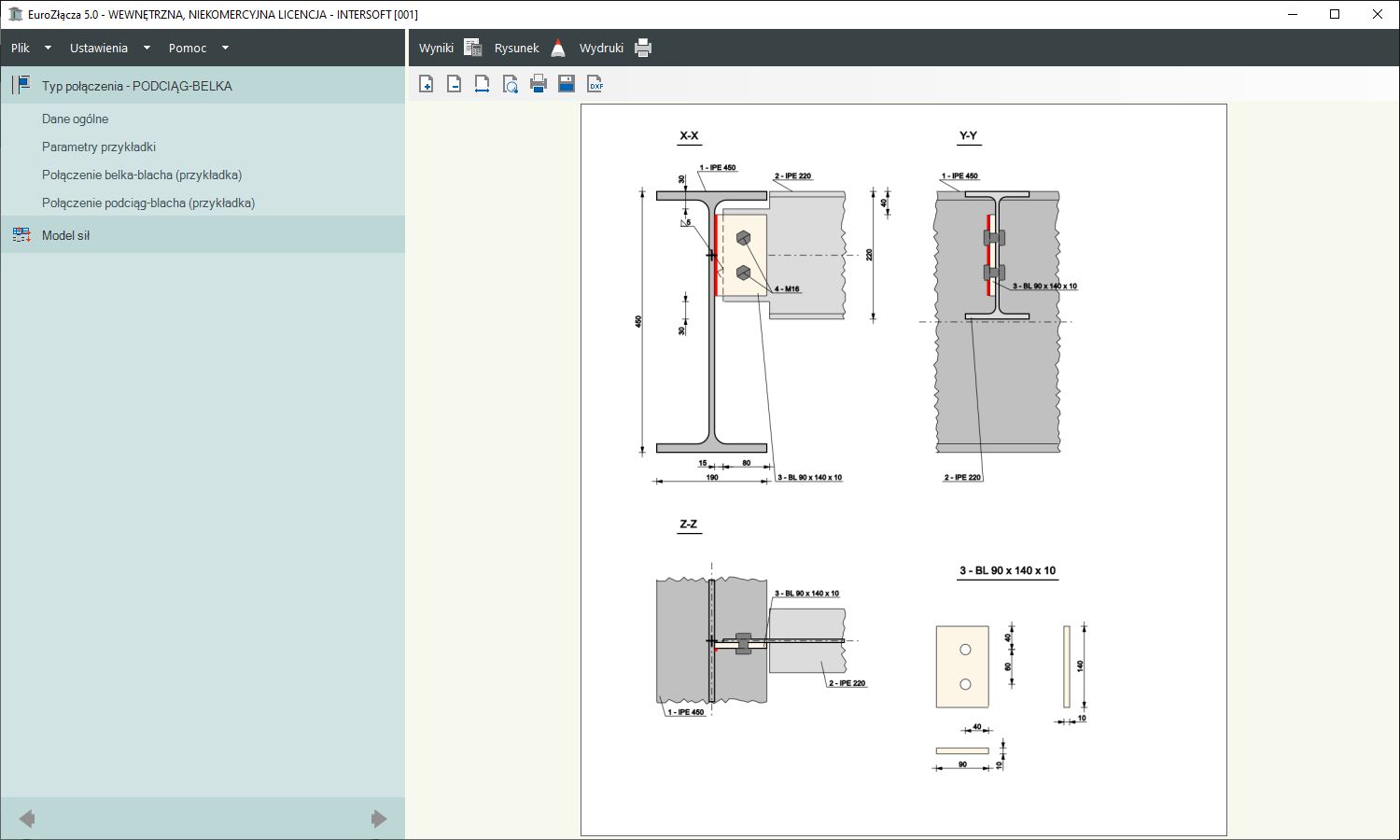 EuroZcza PODCIG-BELKA + DXF 2.0  - licencja roczna | INTERsoft program CAD