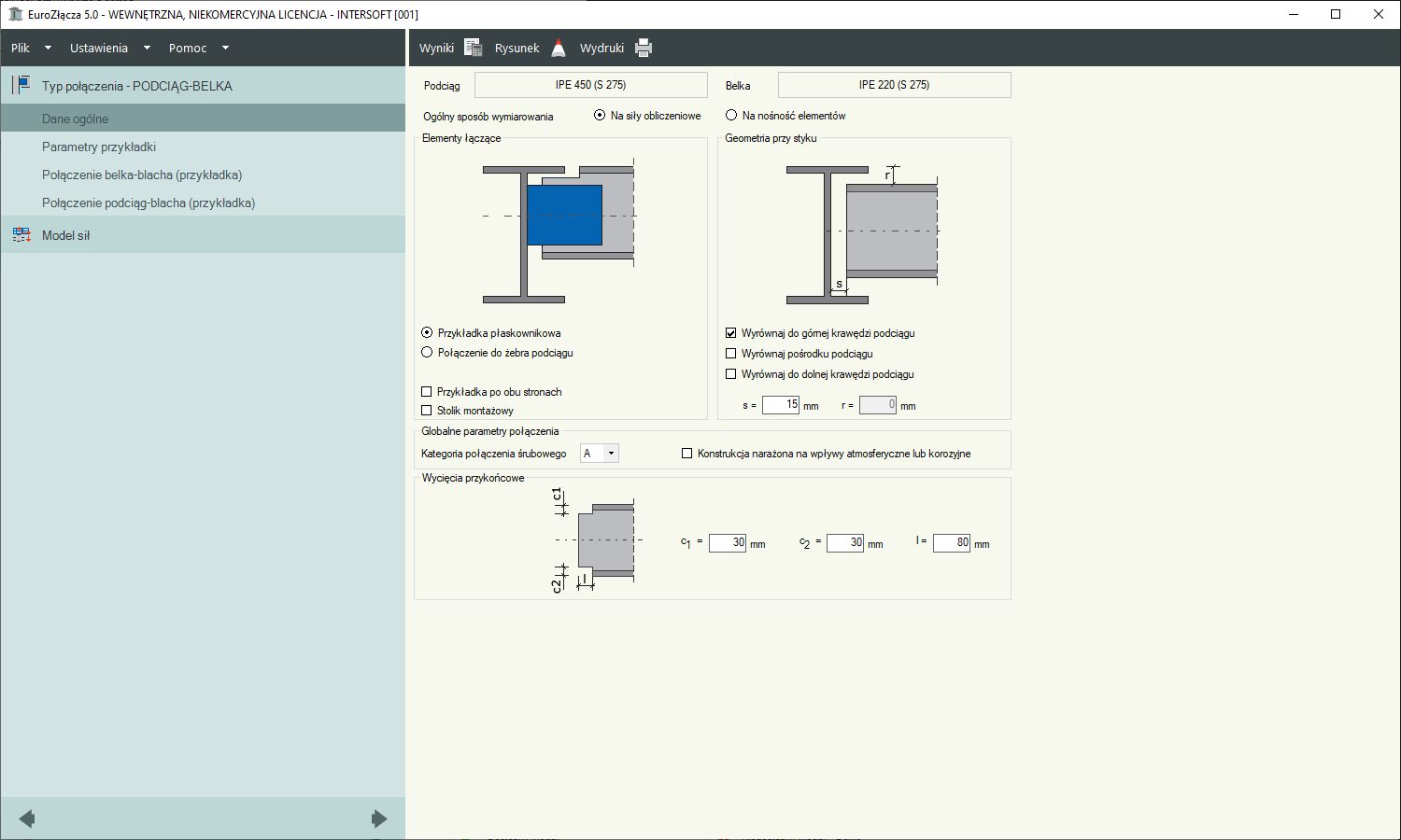 EuroZłącza PODCIĄG-BELKA + DXF 2.0  - licencja roczna | INTERsoft program CAD