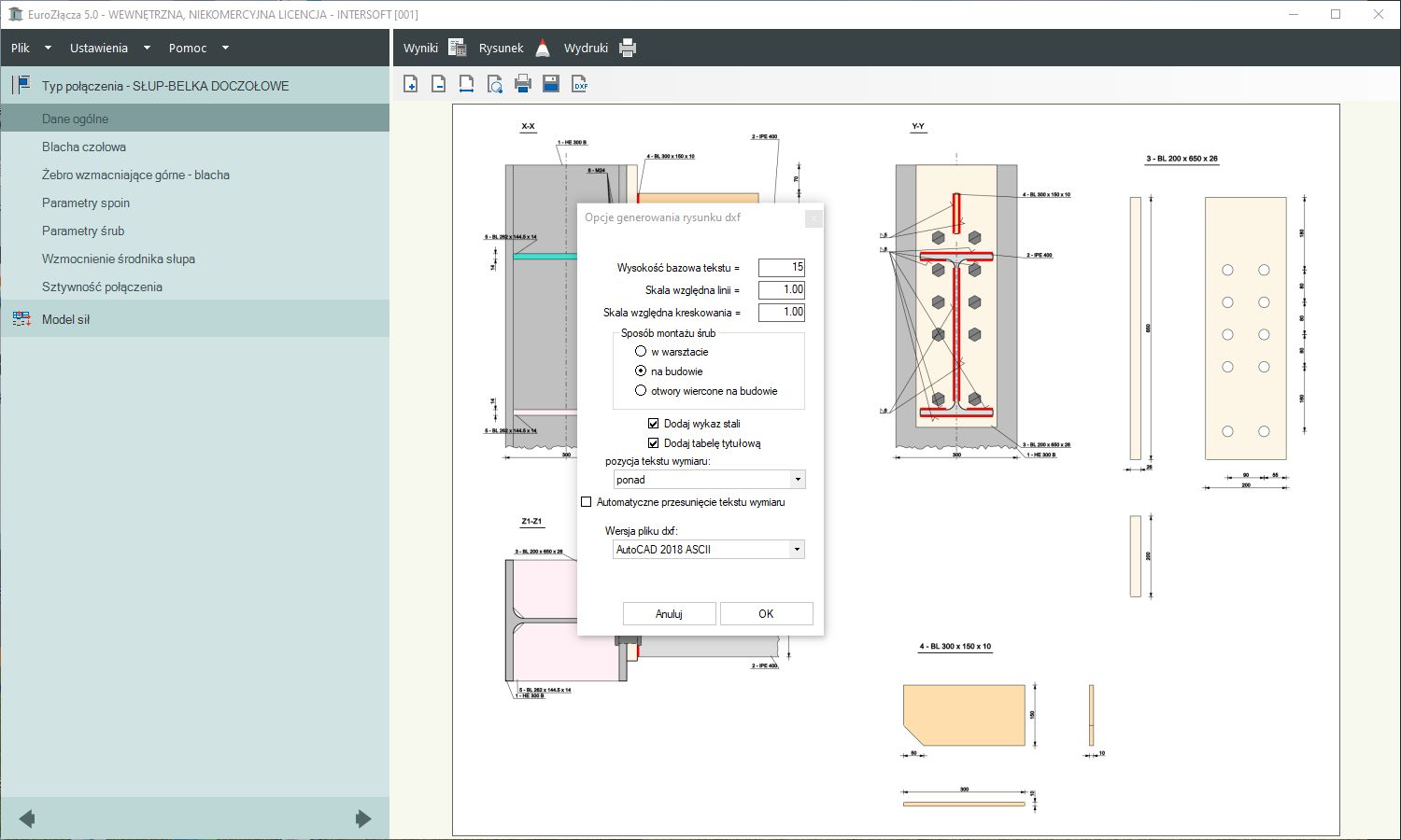 EuroZcza SUP-BELKA DOCZOOWE + DXF 2.0 - licencja roczna | INTERsoft program CAD