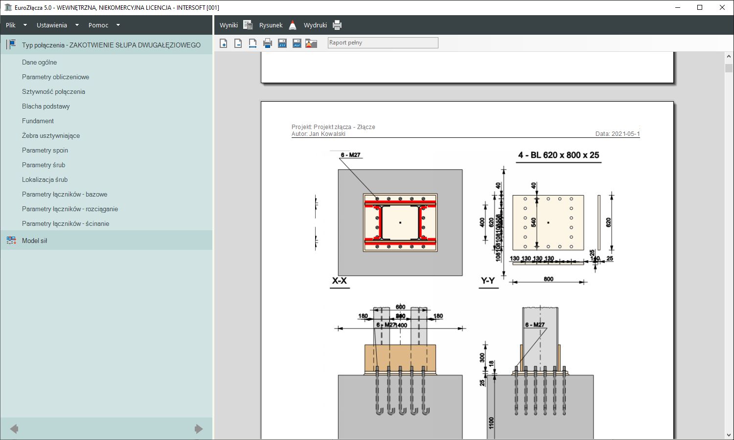 EuroZłącza ZAKOTWIENIE SŁUPA DWUGAŁĘZIOWEGO + DXF 3.0 - licencja roczna | INTERsoft program CAD