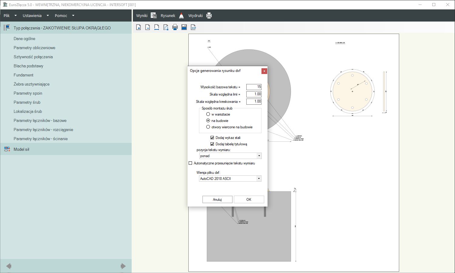 EuroZcza ZAKOTWIENIE SUPA OKRGEGO + DXF 3.0 - licencja roczna | INTERsoft program CAD