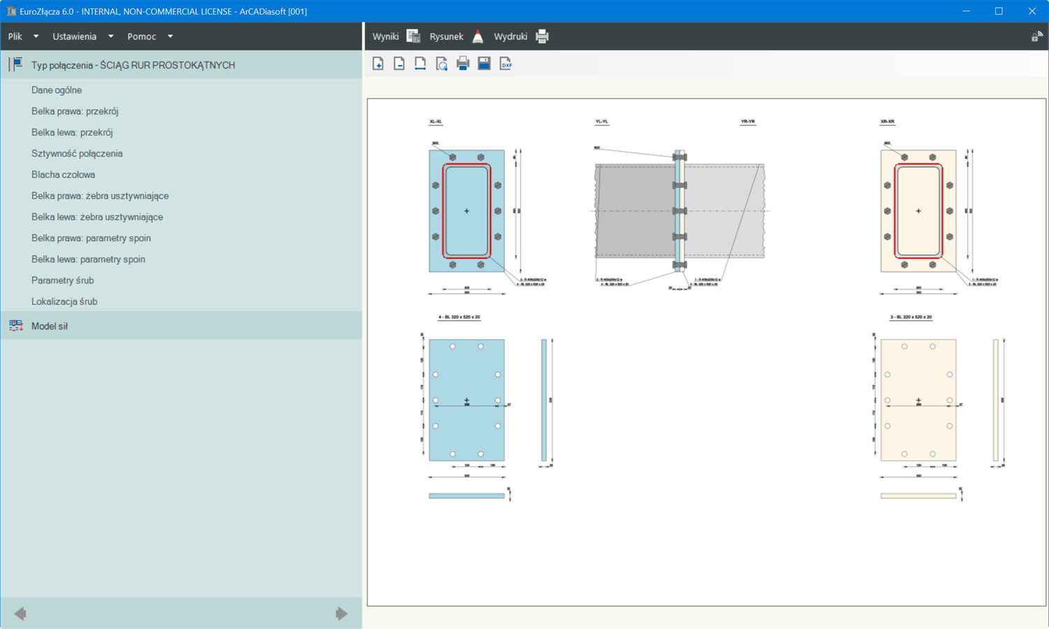 EuroZłącza ŚCIĄG RUR PROSTOKĄTNYCH + DXF | INTERsoft program CAD