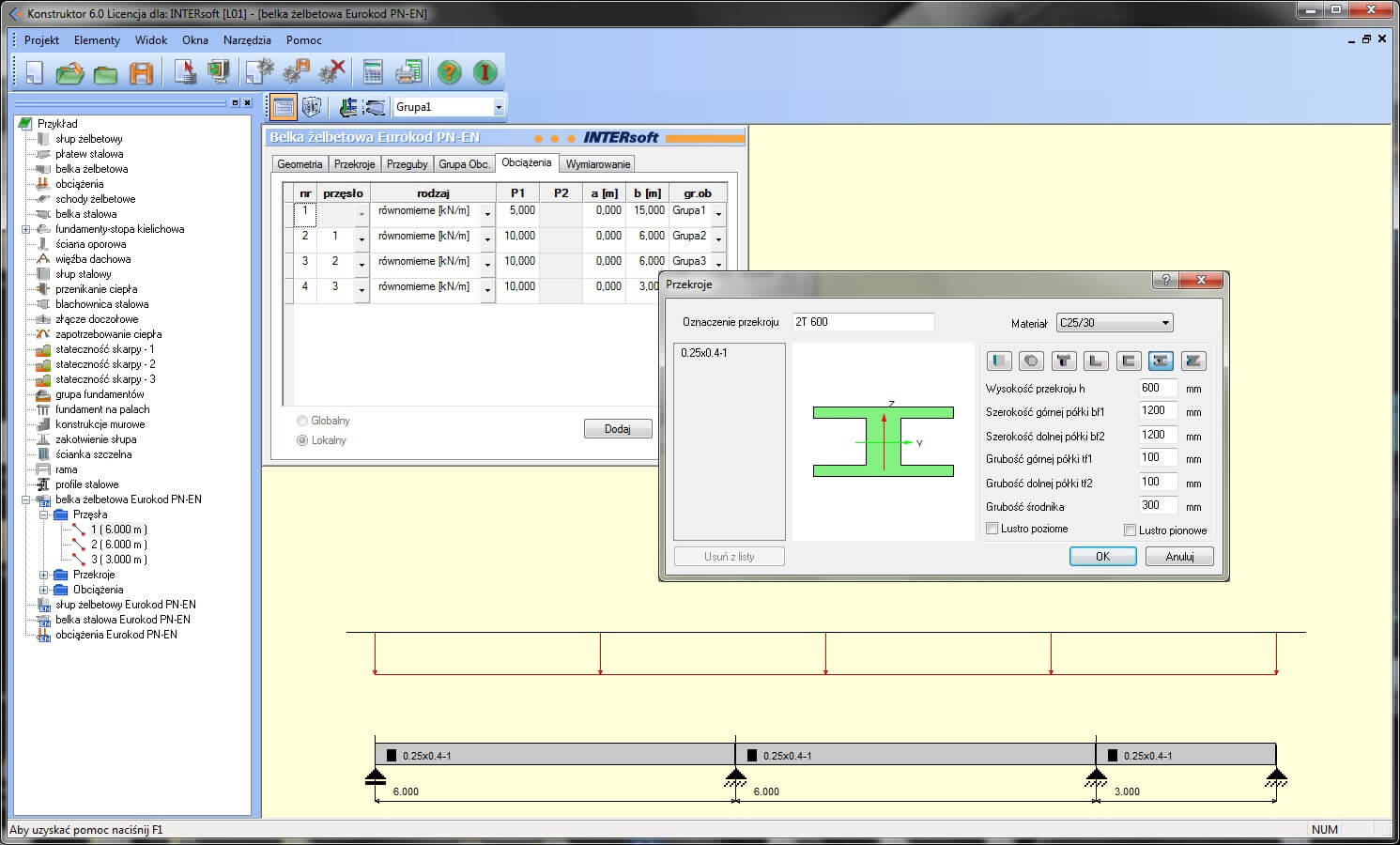 Konstruktor – Belka żelbetowa Eurokod PN-EN  | INTERsoft program CAD