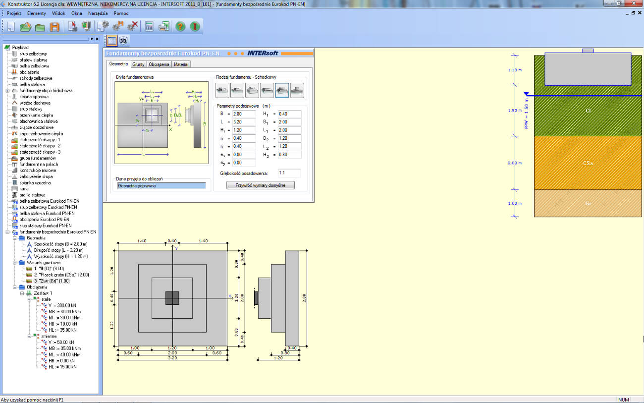 Konstruktor – Fundamenty bezporednie Eurokod PN-EN | INTERsoft program CAD