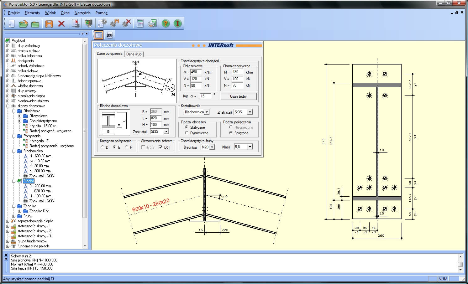 Konstruktor – Rysunki DXF – Połączenia doczołowe | INTERsoft program CAD