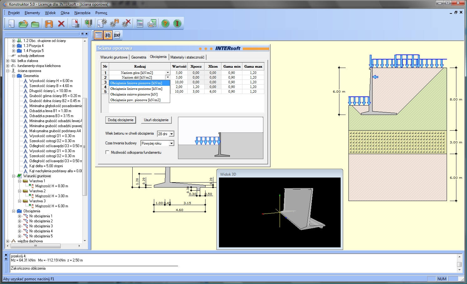 Konstruktor – ciana oporowa - licencja roczna | INTERsoft program CAD