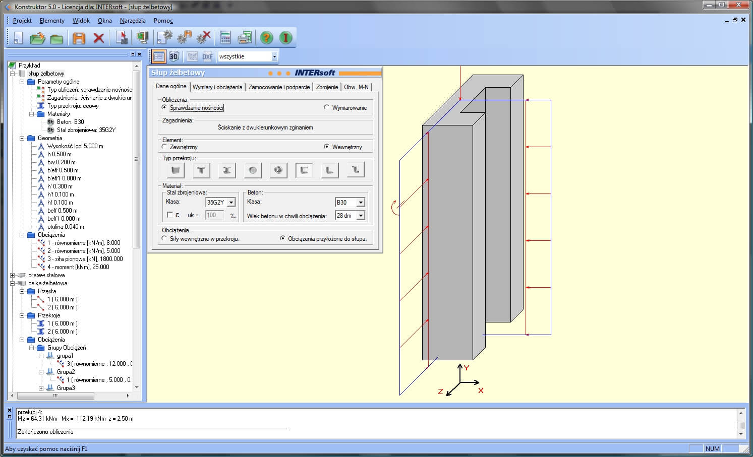 Konstruktor – Słup żelbetowy | INTERsoft program CAD