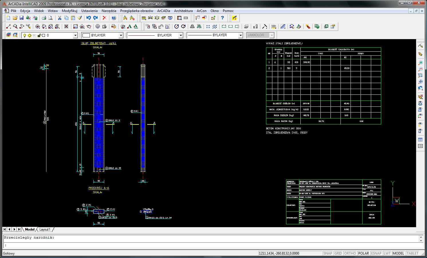 Konstruktor – Rysunki DXF – Słup żelbetowy | INTERsoft program CAD
