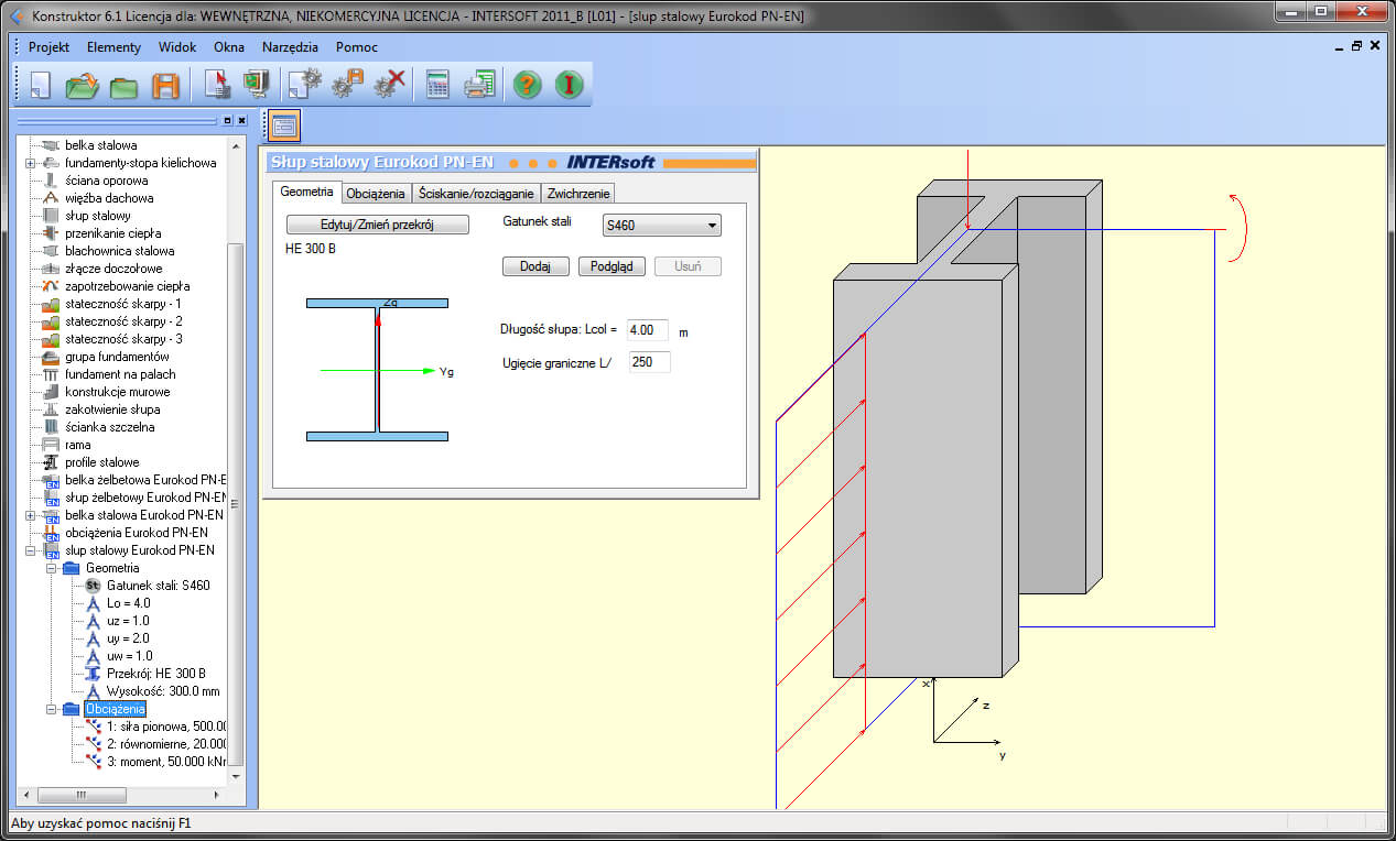 Konstruktor – Sup stalowy Eurokod PN-EN | INTERsoft program CAD