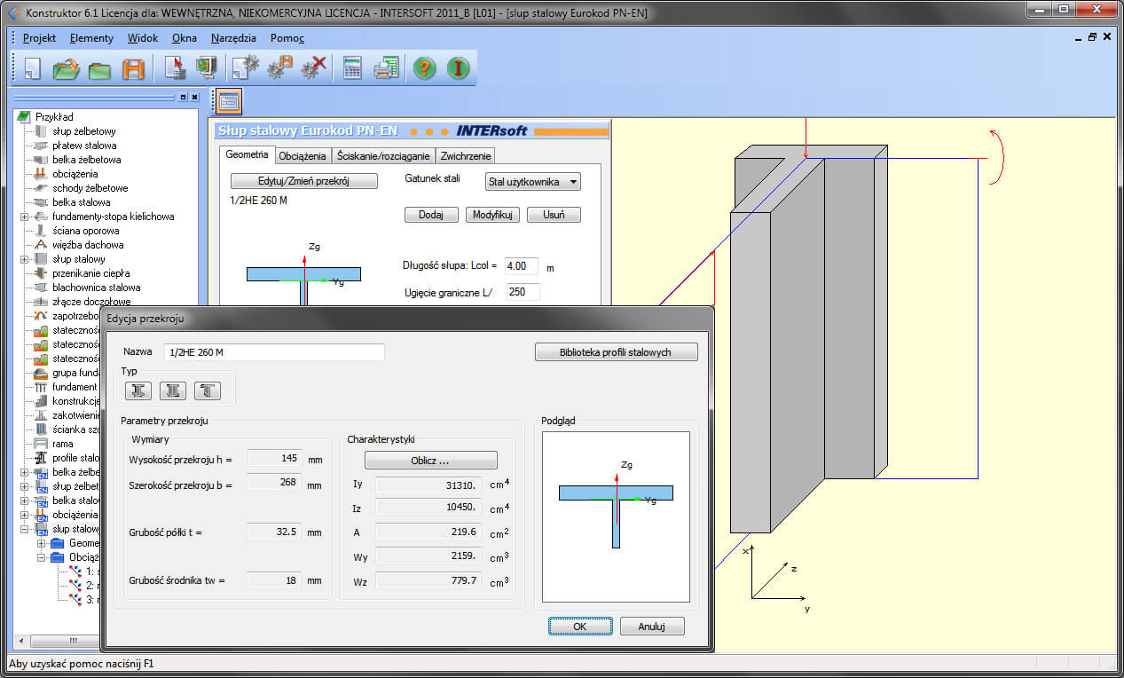 Konstruktor – Słup stalowy Eurokod PN-EN | INTERsoft program CAD