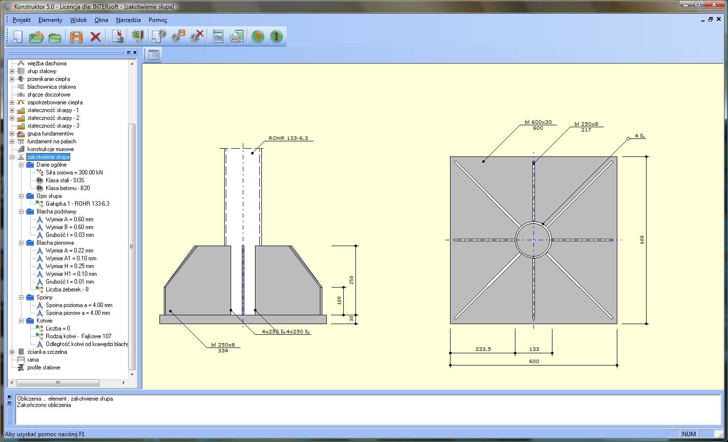 Konstruktor – Zakotwienia słupów stalowych | INTERsoft program CAD