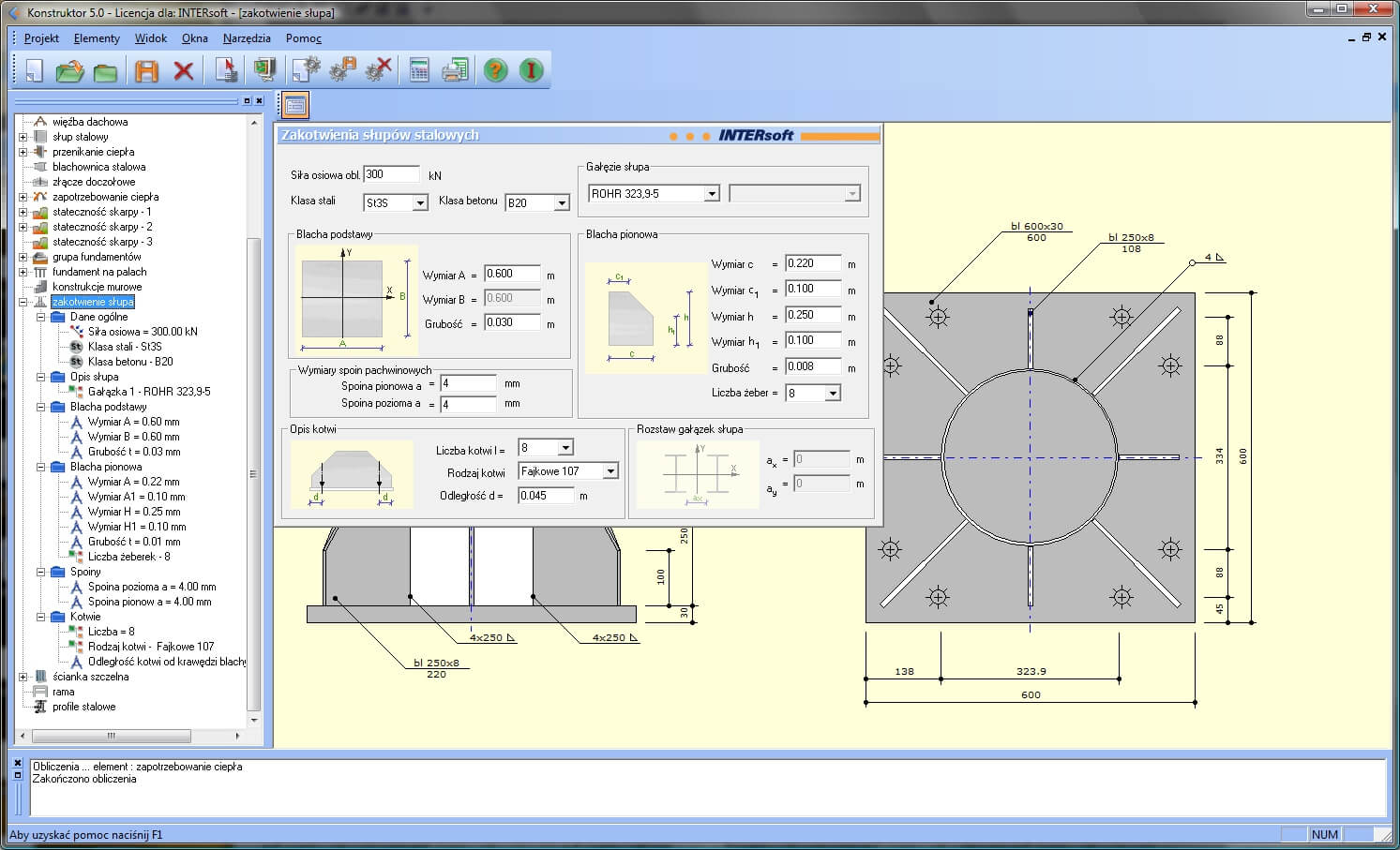 Konstruktor – Zakotwienia supw stalowych | INTERsoft program CAD