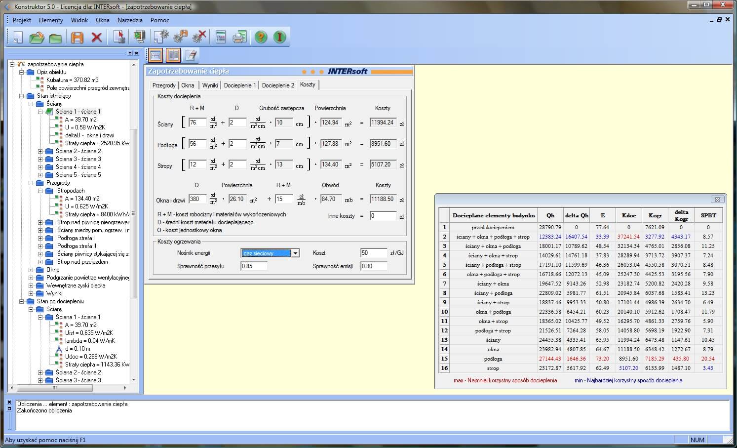Konstruktor – Zapotrzebowanie na ciepo | INTERsoft program CAD
