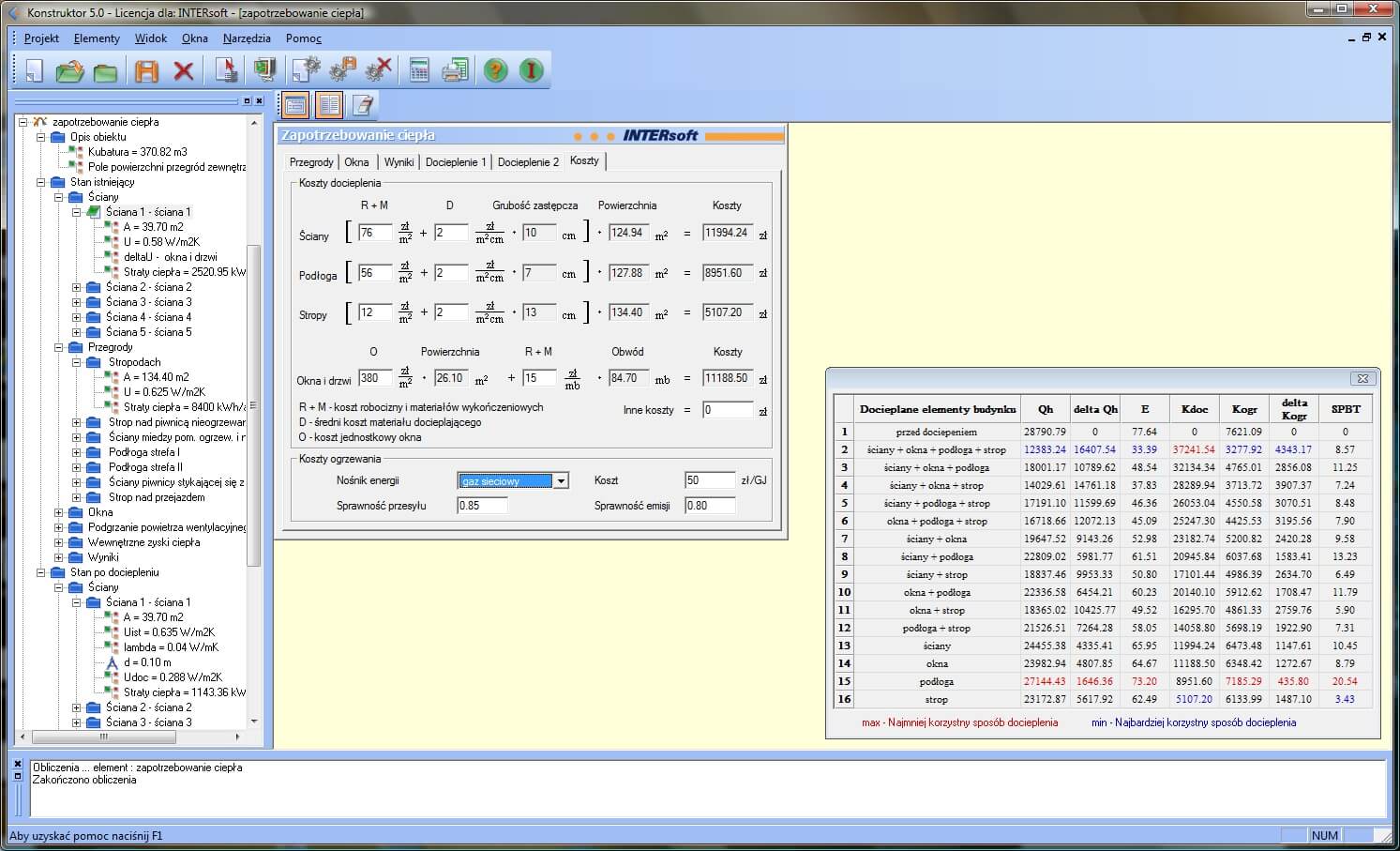 Konstruktor – Zapotrzebowanie na ciepo | INTERsoft program CAD