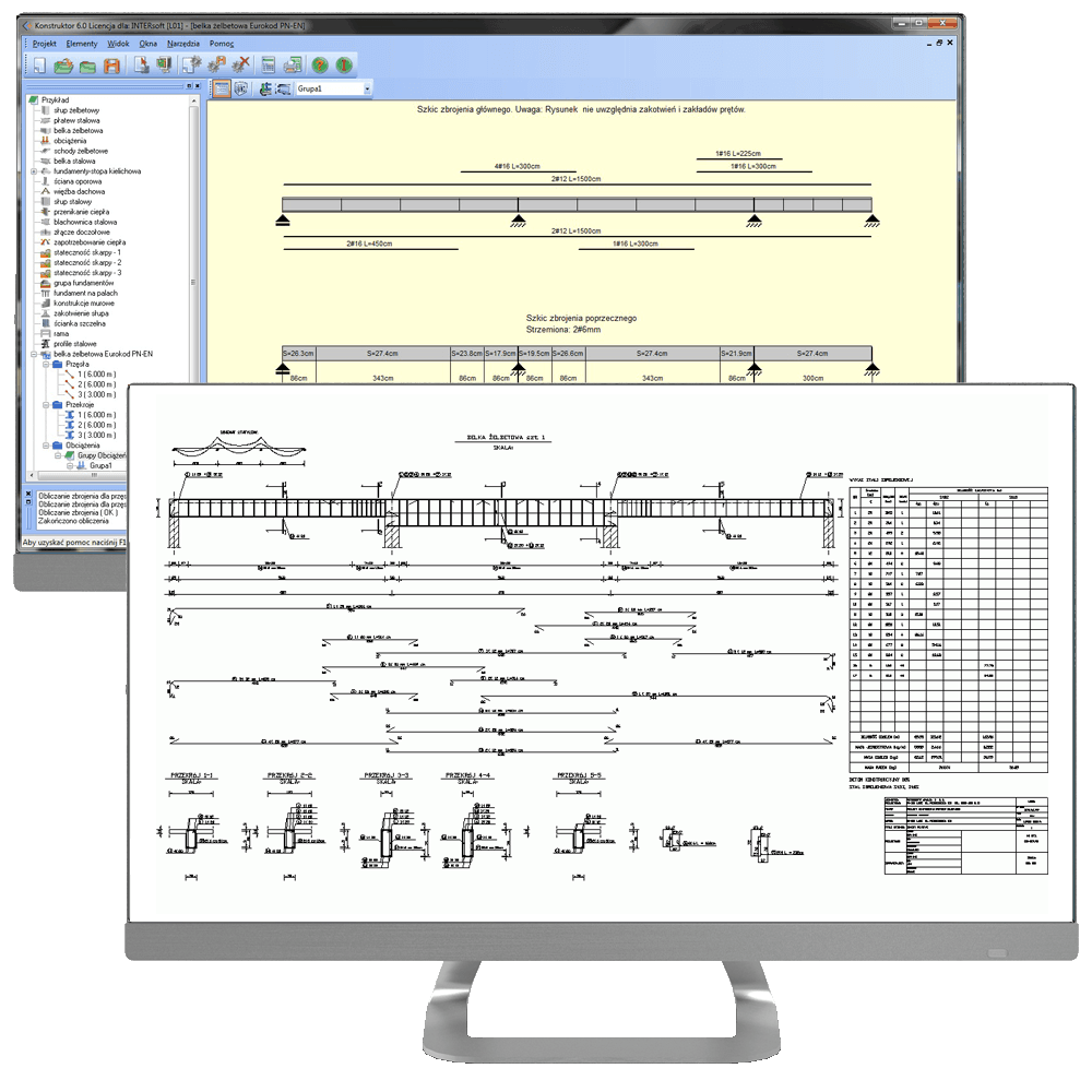 Program Konstruktor – Rysunki DXF – Belka żelbetowa