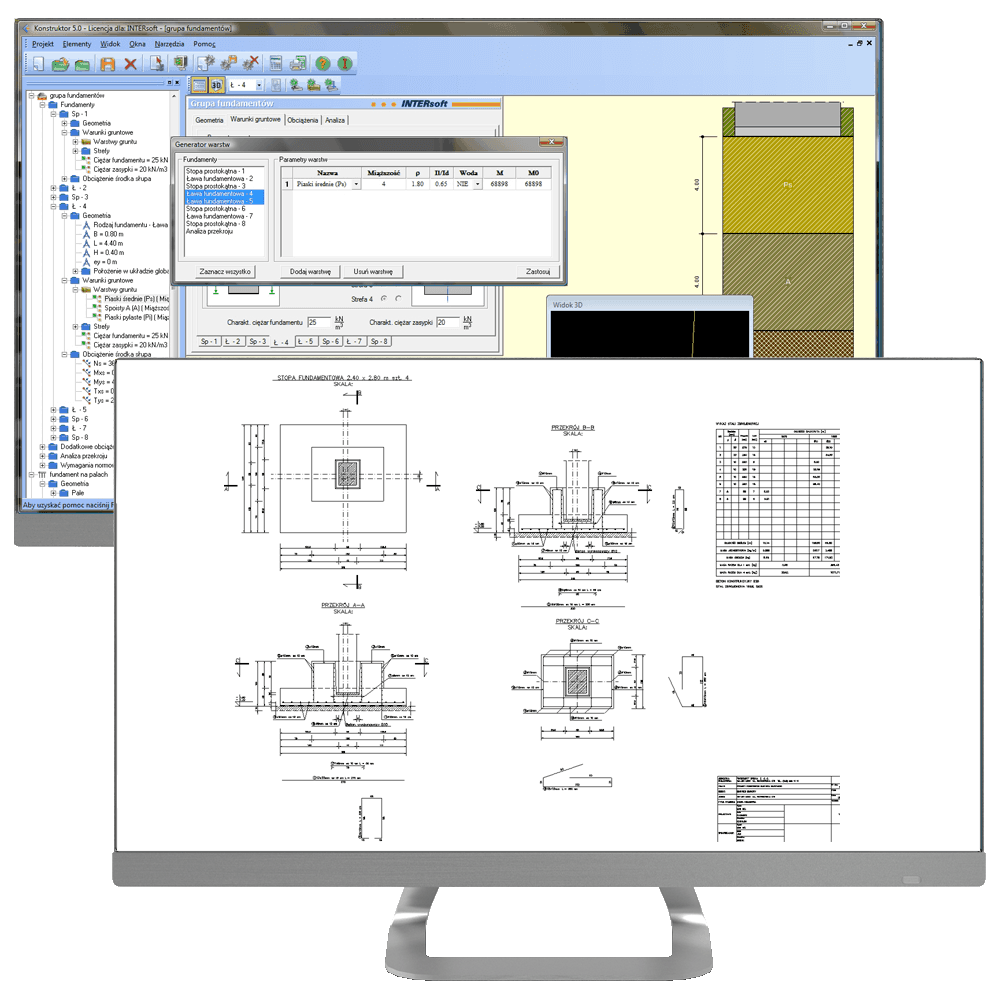 Program Konstruktor – Rysunki DXF – Fundamenty bezpośrednie