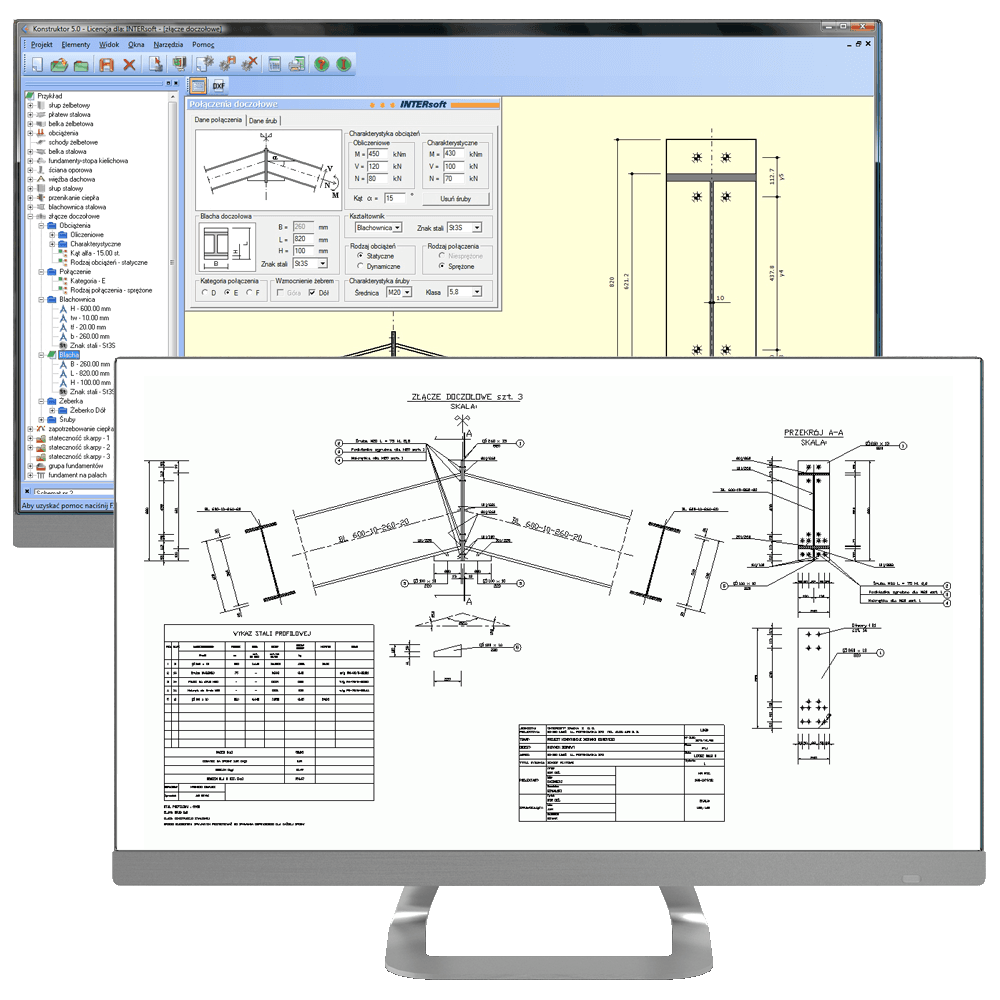 Program Konstruktor – Rysunki DXF – Połączenia doczołowe