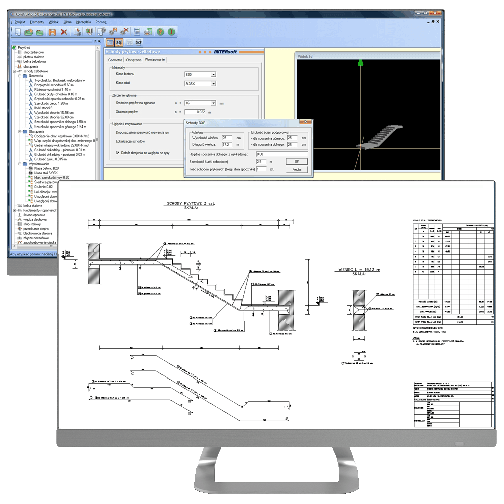 Program Konstruktor – Rysunki DXF – Schody płytowe