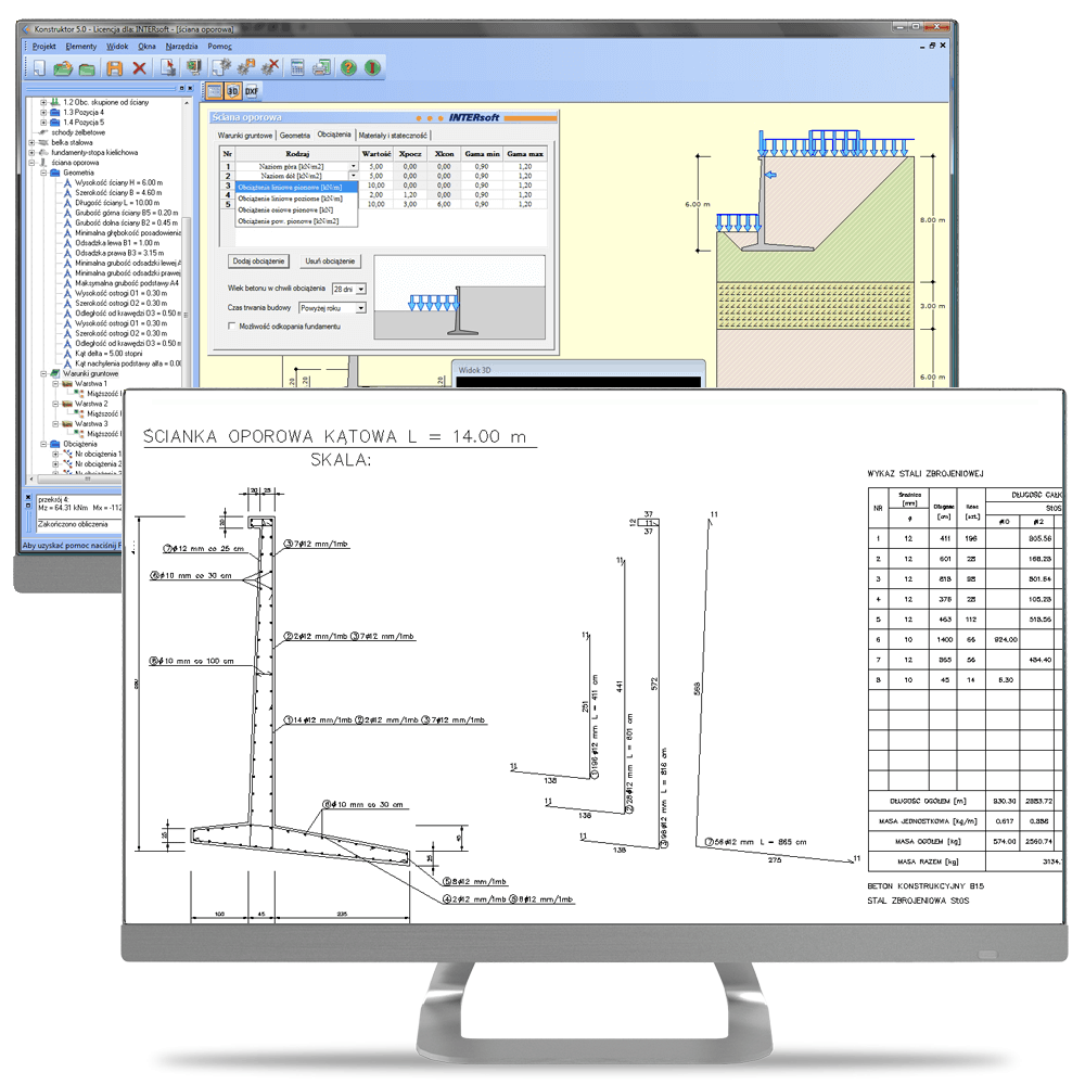 Program Konstruktor – Rysunki DXF – Ściana oporowa