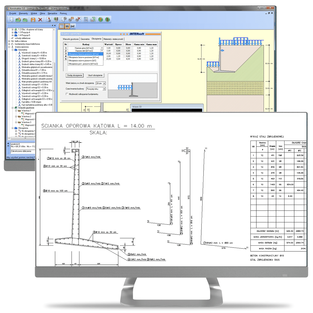 Program Konstruktor – Rysunki DXF – ciana oporowa