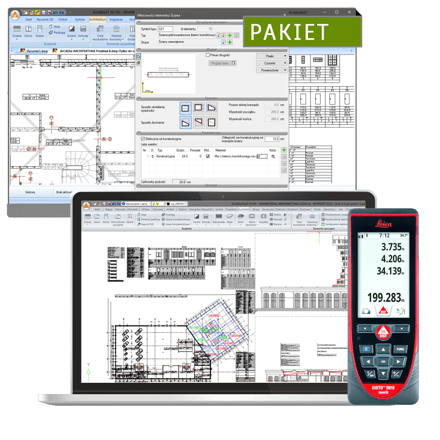 Program Pakiet dalmierz laserowy Leica DISTO™ D810 touch + ArCADia BIM LT 14 + ArCADia-INWENTARYZATOR