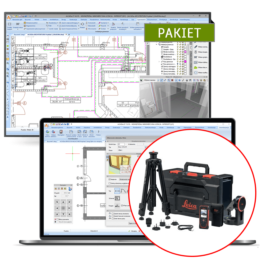 Program Pakiet dalmierz laserowy Leica DISTO™ D5 EXT + ArCADia BIM LT 15 + ArCADia-INWENTARYZATOR 15