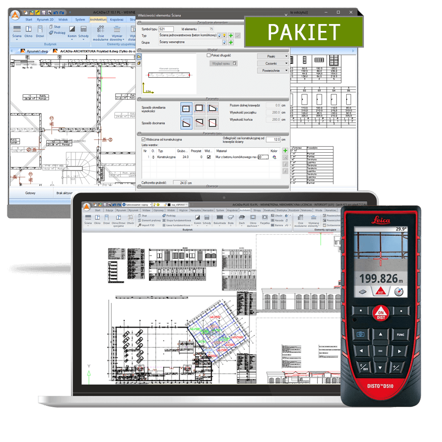 Program Pakiet dalmierz laserowy Leica DISTO™ D510 + ArCADia BIM LT 14 + ArCADia-INWENTARYZATOR