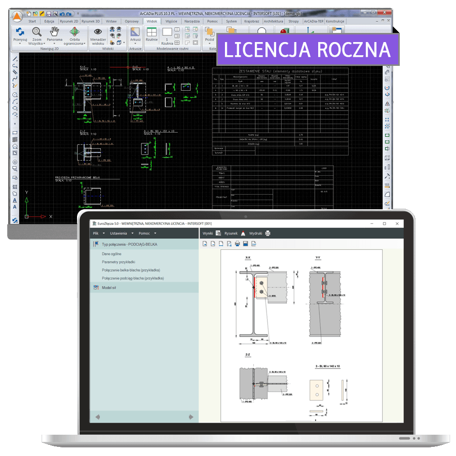 Program EuroZcza PODCIG-BELKA + DXF 2.0  - licencja roczna