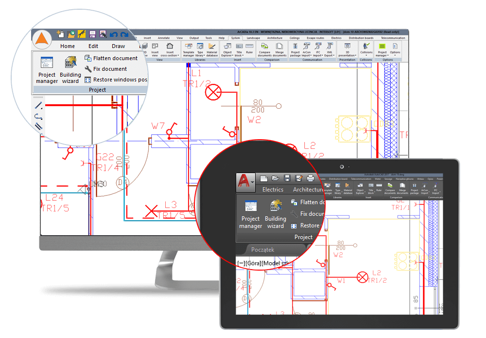 ArCADia BIM AC wsppracuje z programem AutoCAD