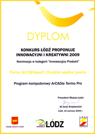 Nominacje dla firmy ArCAdiasoft w kategorii: "Innowacyjny Produkt" otrzyma program ArCADia-TERMO PRO