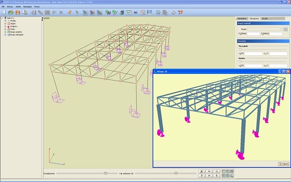 Konstrukcje stalowe: projekt hali w programie Rama 3D - widok 3D